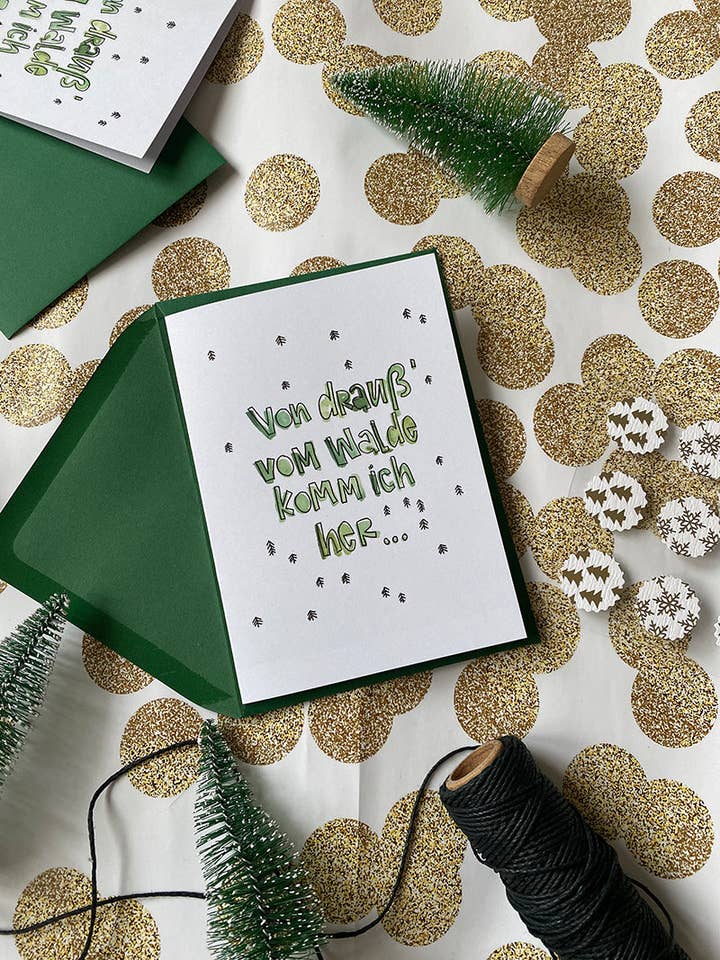 Carte de vœux de lettrage à la main : "Dehors, dans la forêt" carte de vœux pour la vente par brushmeetspaper