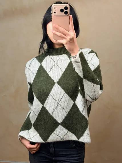 PULL ARGYLE M48398 por atacado de Joyna