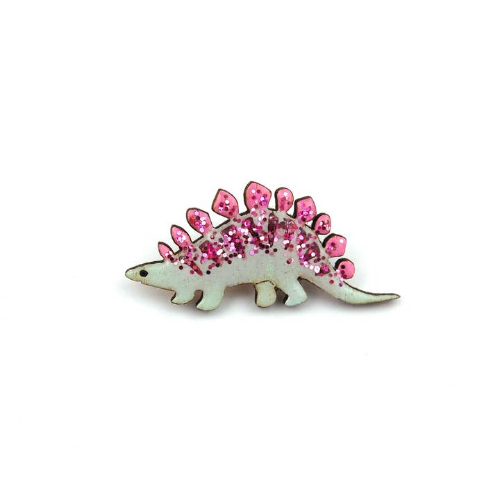Bekbek Makes – wholesale Brooch – Stegosaurus Dinosaur - Pastel Pink & Green (Pin or Necklace)