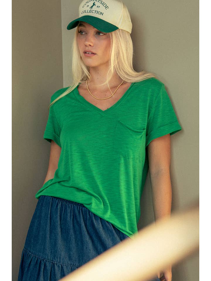 Urban Daizy - Wholesale T-Shirt - Women's - Rolled Sleeve V-Neck Pocket Tee10