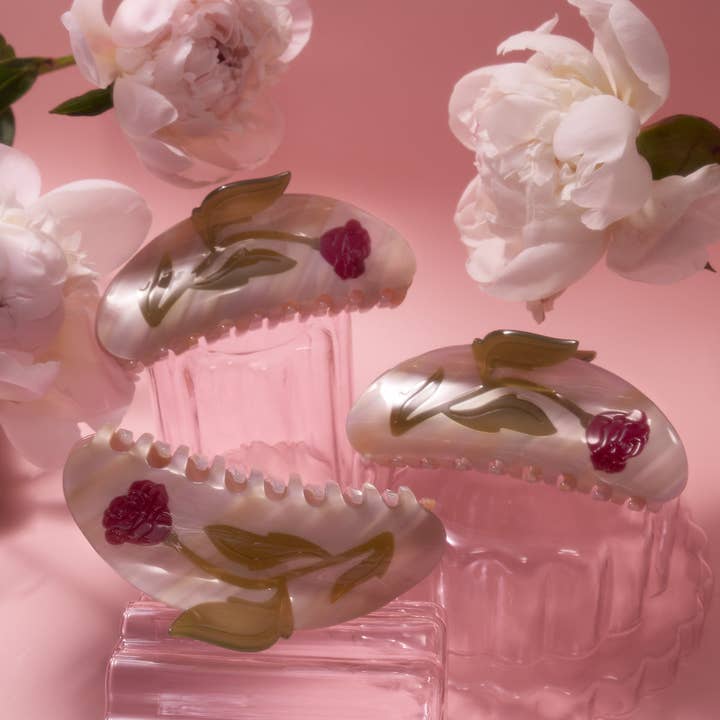 WINONA IRENE - Wholesale Hair Clip - Women's - Women's Wild Rose Flower Long Hair Claw in Pink Acetate