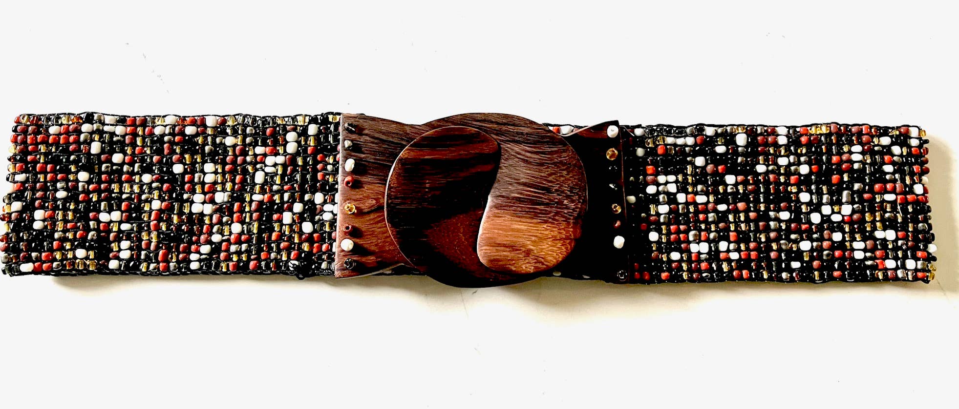 Erik & Mike – Cinto - Mulher por atacado – Cinto de contas de vidro com rolagem de madeira em Castanho Preto Branco Bronze1