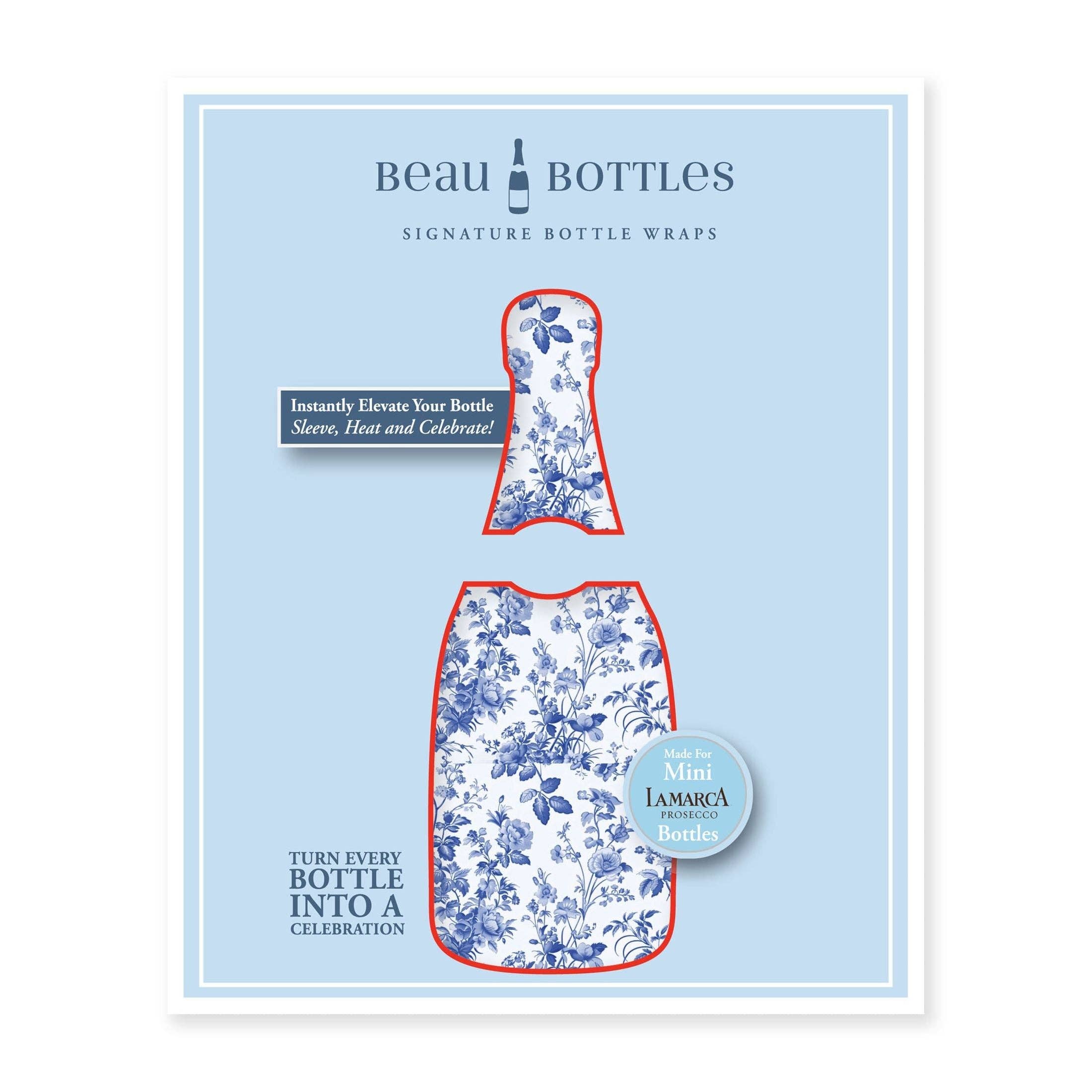 Beau Bottles - Vendita all'ingrosso Busta regalo per vino - Beau Bottles Blue Floral - Collezione MINI Prosecco - Confezione da sei5