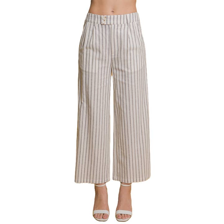 Pantalon en lin intemporel à rayures et taille haute pour la vente par Blue Bunny Inc