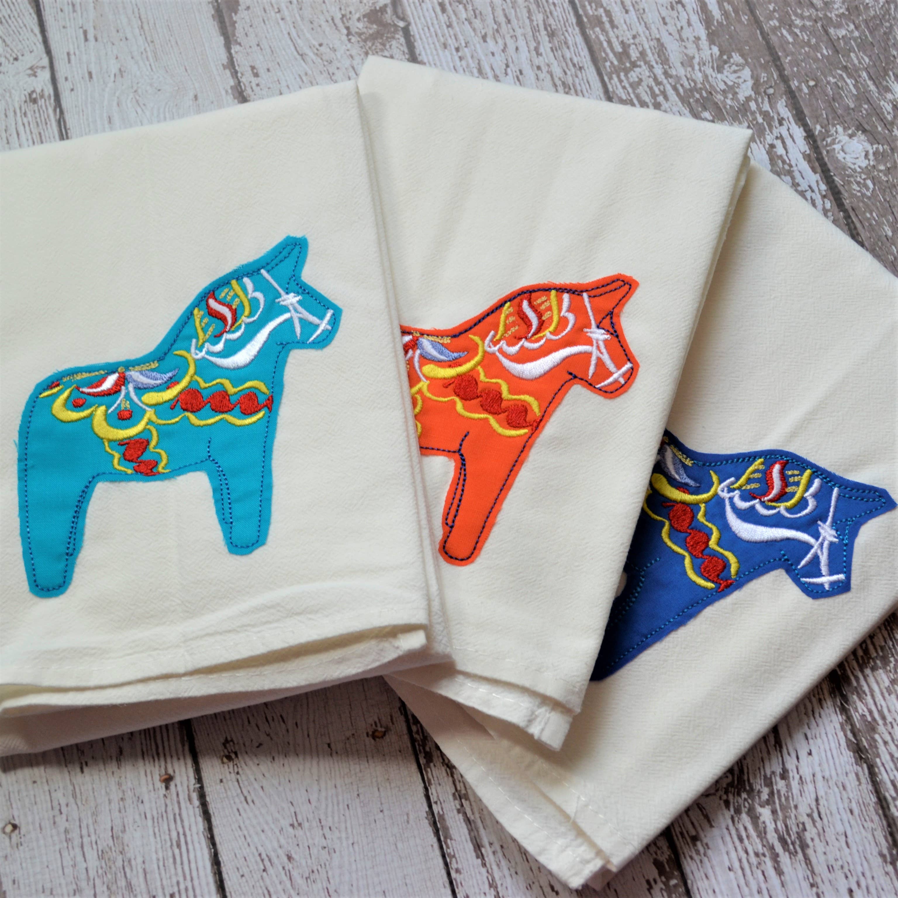 SewMuchMoreStore - Wholesale Tea Towel - Dala Horse Tea Towel, Embroidered Floursack Towel4