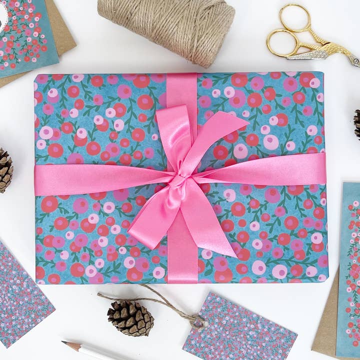 Envoltorio de regalo reciclable de frutos rojos y rosados de Navidad AQUA para venta al por mayor de Lomond Paper Co