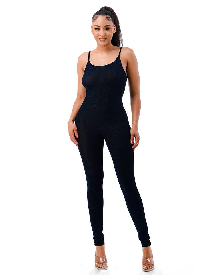 Namatt Design - Wholesale Jumpsuit - Women's - Plus Glitter Spaghetti Straps Catsuit7