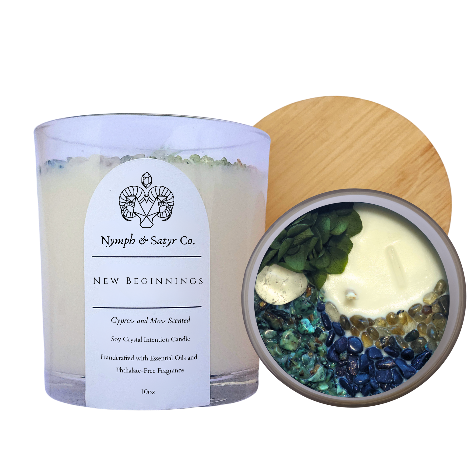 Nymph & Satyr Co. - Wholesale Jar/Filled Candle - New Beginnings • 10oz Soy Crystal Candle (Clear Glass)0
