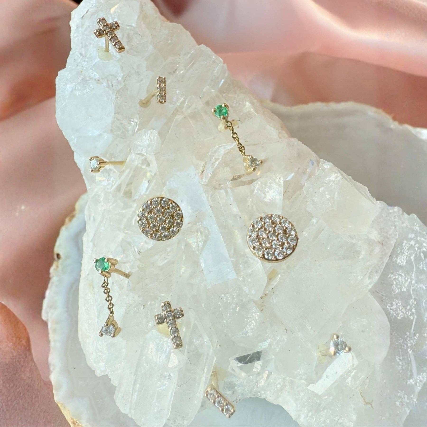 Micro Stud Earrings – Emerald and Diamond Glow in 14K Gold for wholesale on Faire3