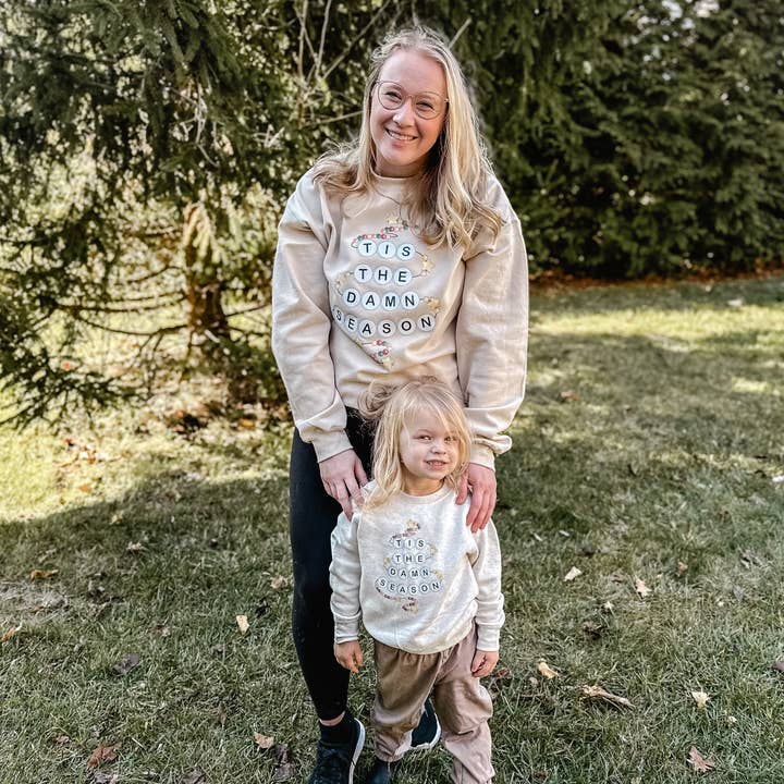 Katy Ryan Designs - Wholesale Graphic Sweatshirt - Women's - Tis the Damn Season – Cozy Tan Crewneck Sweatshirt3