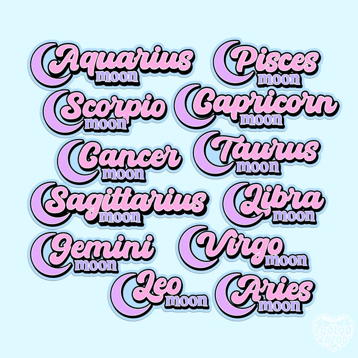 Zodiac Moon Sign, Sun Moon Rising, Astrology Stickers for wholesale by LooLooKazoo
