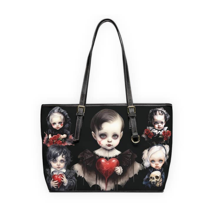Sac à bandoulière en cuir PU gothique avec enfants sombres pour la vente par The Unique Spider