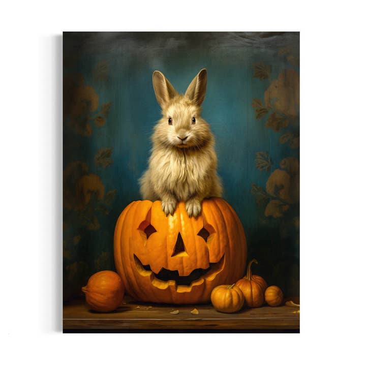Salty Alyce - Wholesale Art Print - Rabbit In A Jack O Lantern Pumpkin Wall Decor 36AS0