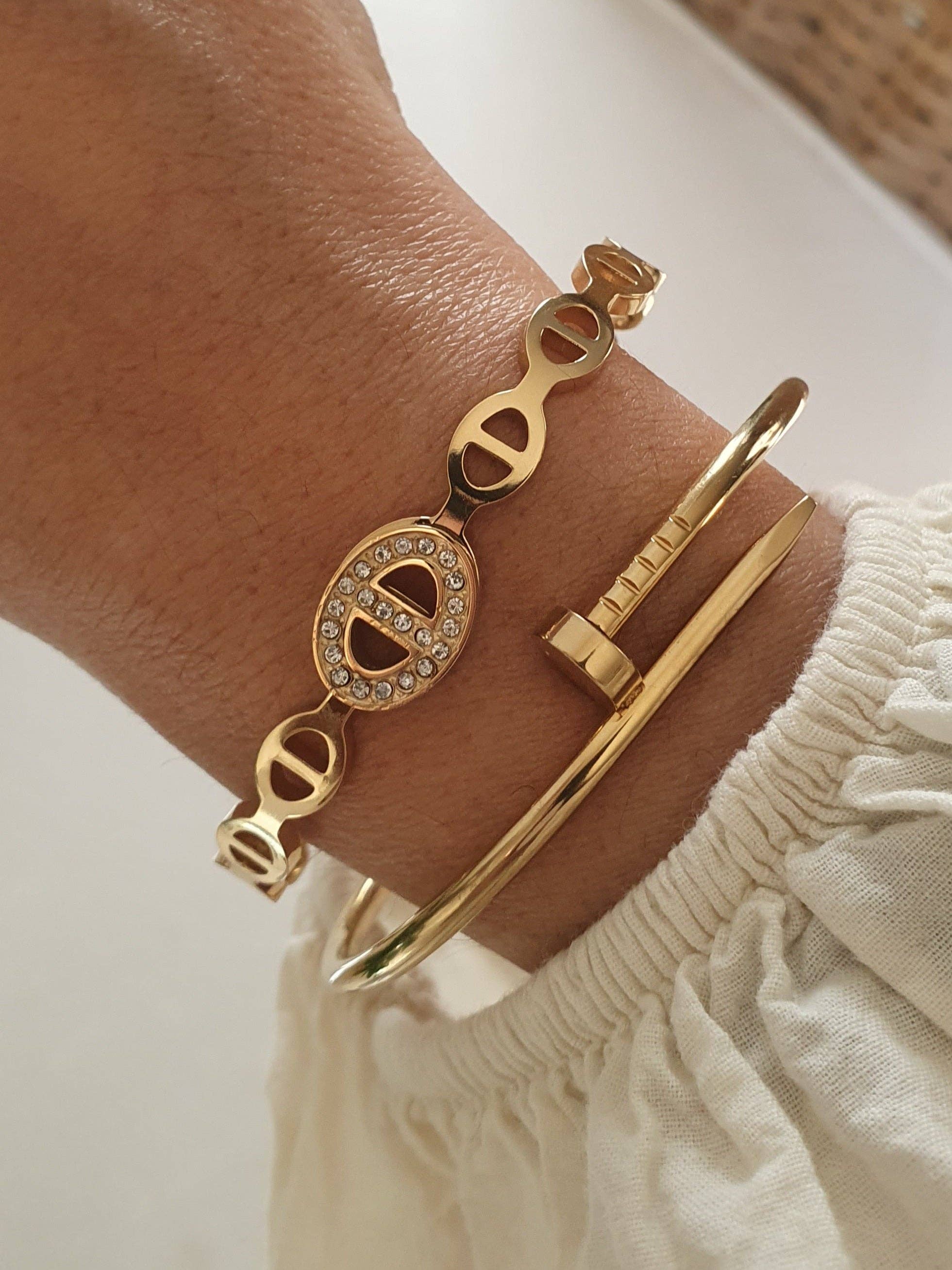 LAUVEA BOUTIQUE - Wholesale Cuff Bracelet - DALIA stud ring - gold/Size 13