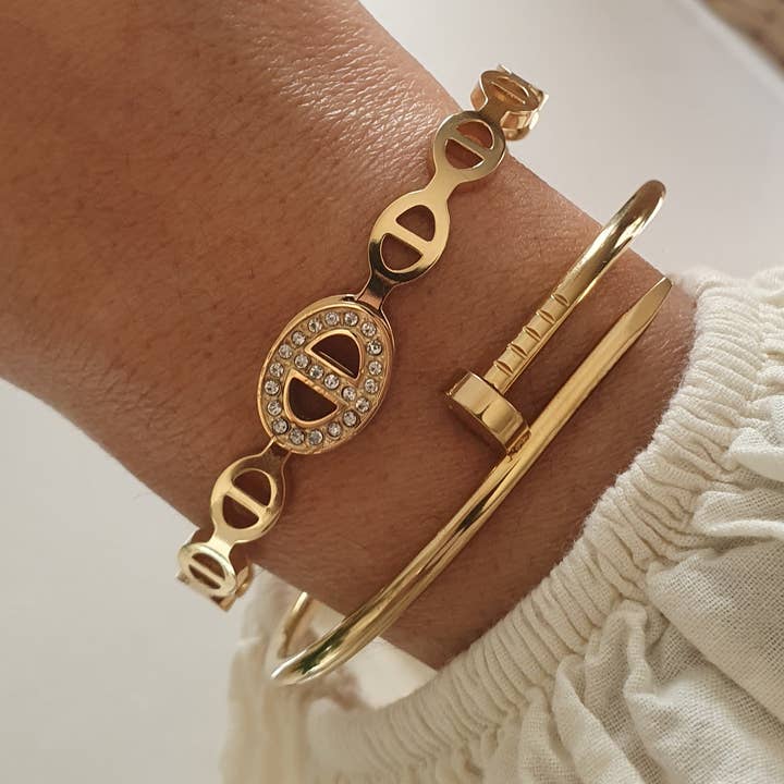 LAUVEA BOUTIQUE - Wholesale Cuff Bracelet - DALIA stud ring - gold/Size 13