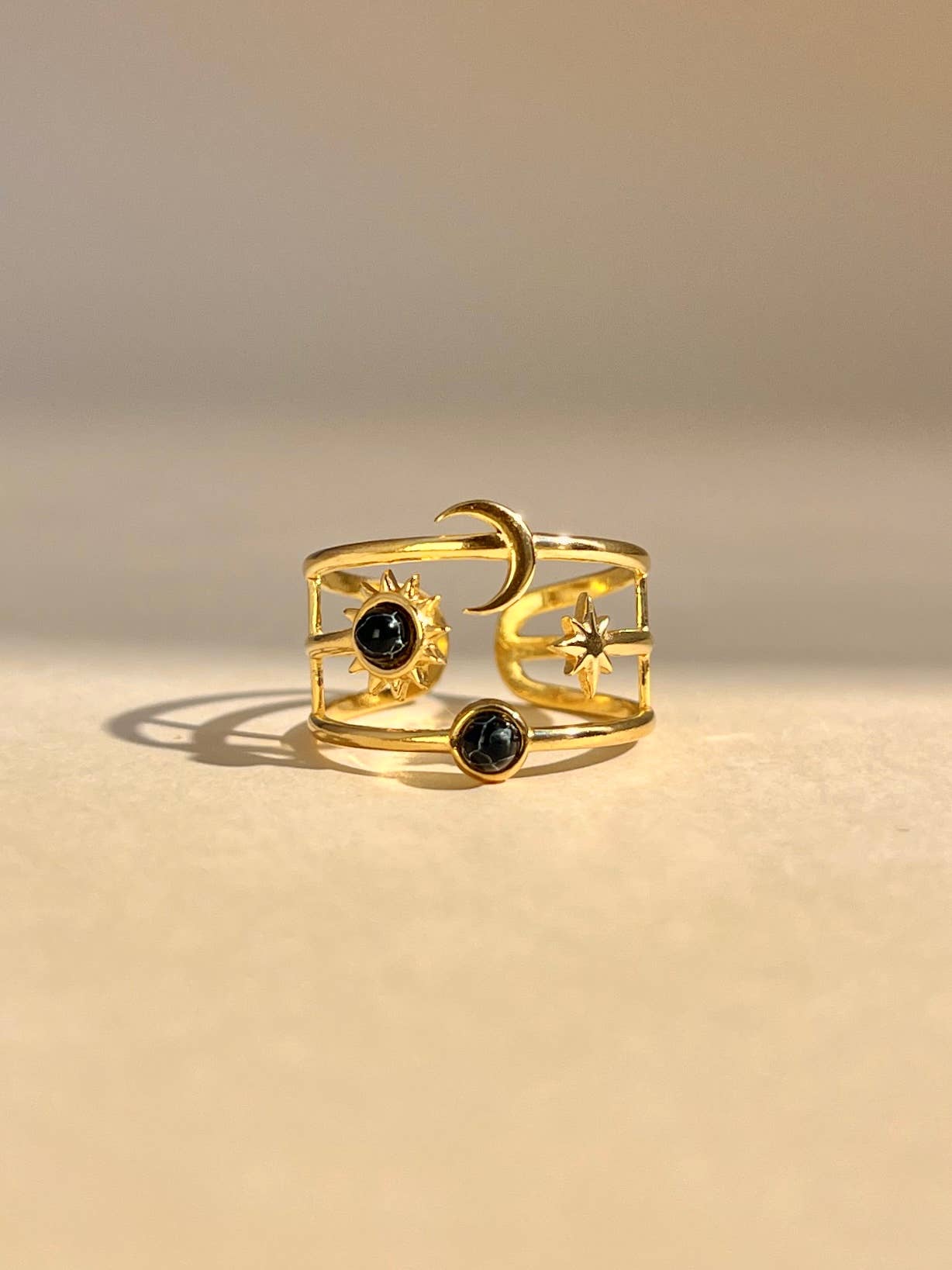 COSMOS - Venta al por mayor Anillo con gemas - Anillo ajustable con luna, estrella y sol con piedra2