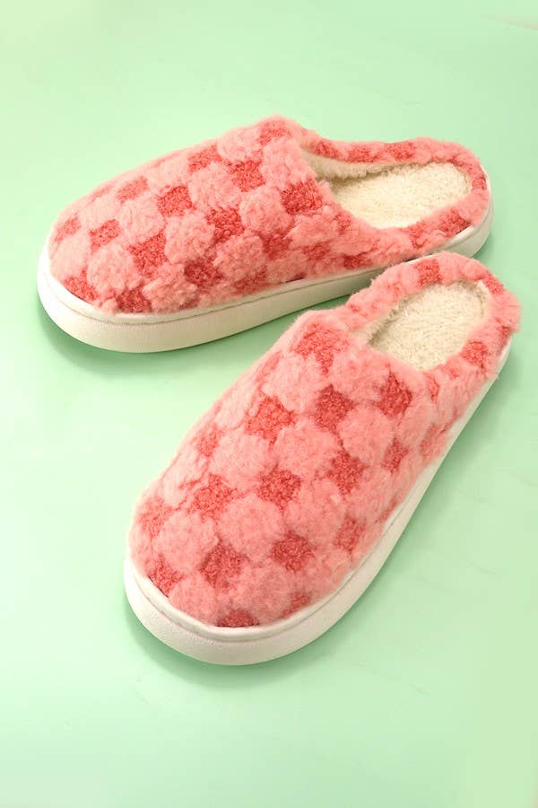 JOSSLYN by wall to wall - Wholesale Pantoffels - Dames - Pluche comfortabele warme pantoffels met geruit patroon | 40SP0163