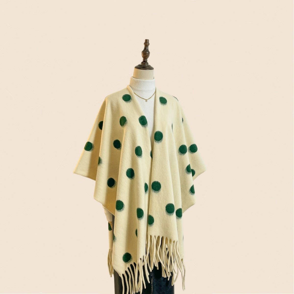 ACCITY - Wholesale Poncho - Women's - Polka Dot Tassel Shawl Women Vintage WinterCape_CWOCASL000928