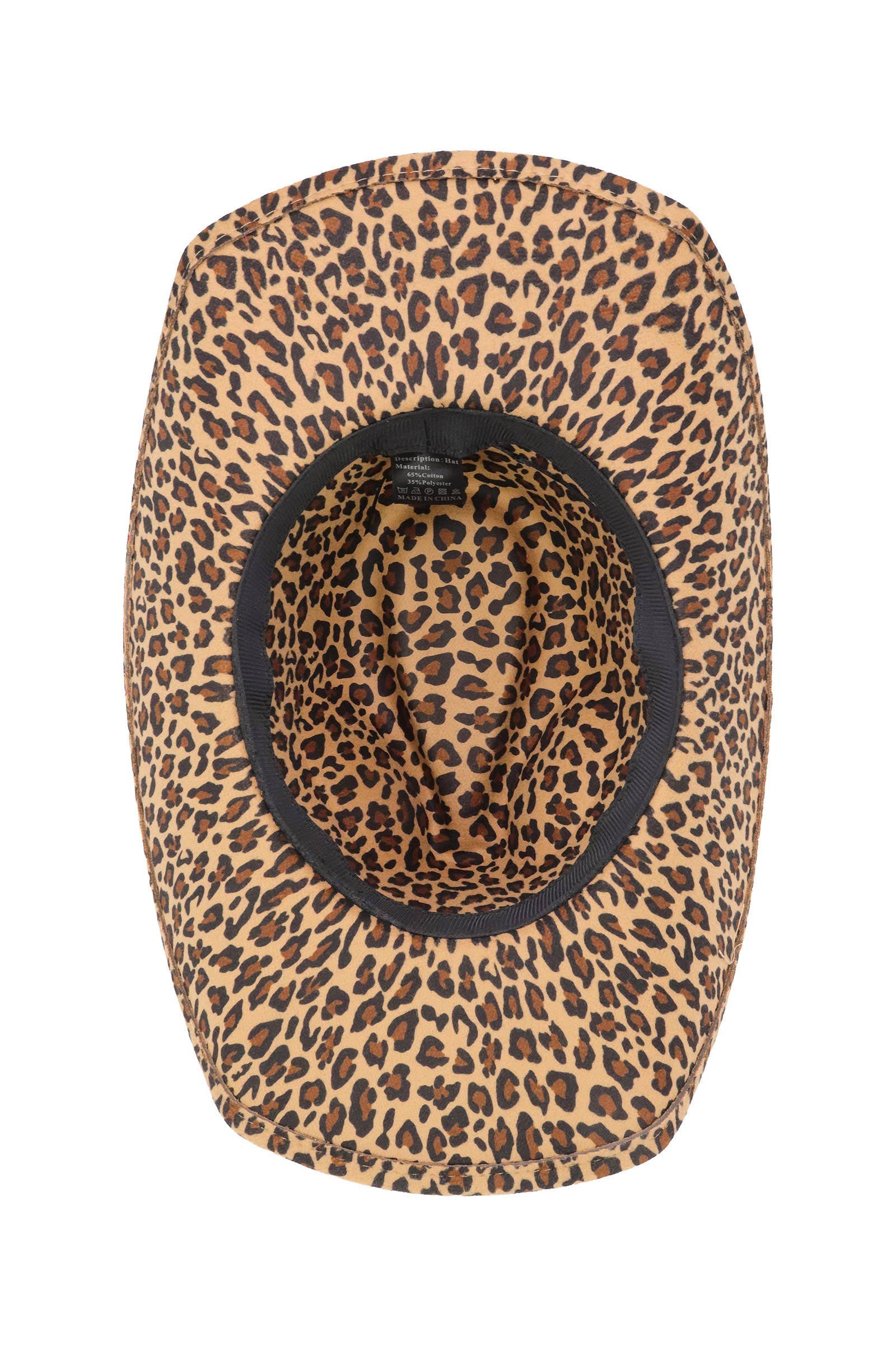 Cap Zone – Chapéu de cowboy - Mulher por atacado – Chapéu de Cowboy de Feltro com Cinto de Estrela de Bronze e Padrão de Leopardo Falso3