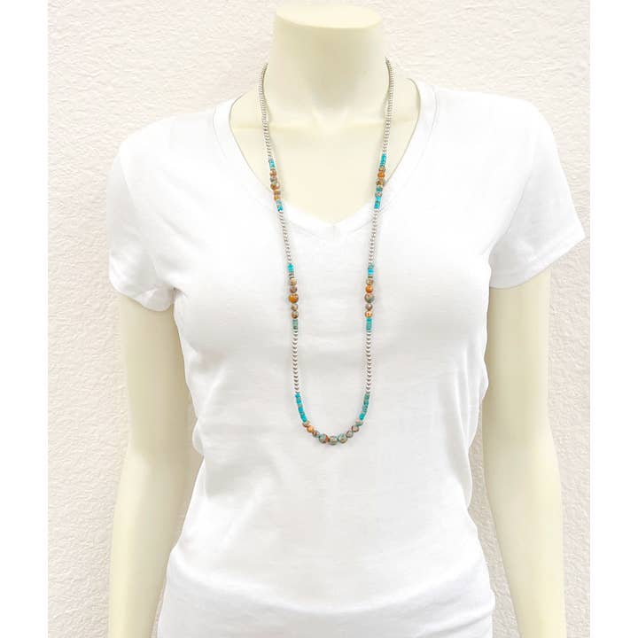 ISAC Trading Inc - Wholesale Beaded/Pearl Necklace - 739347, Handmade Gemstone, Silver Navajo Bead Necklace