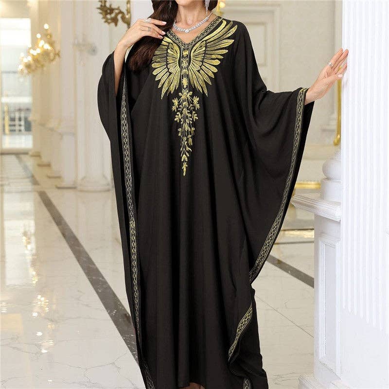 Sheer Trend - Wholesale Kaftan - Women's - Gold Embroidered Loose Fit Long Robe6