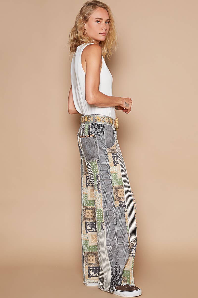 Pol Clothing - Wholesale Jeans - Women's - Patchwork relaxed woven denim pant6