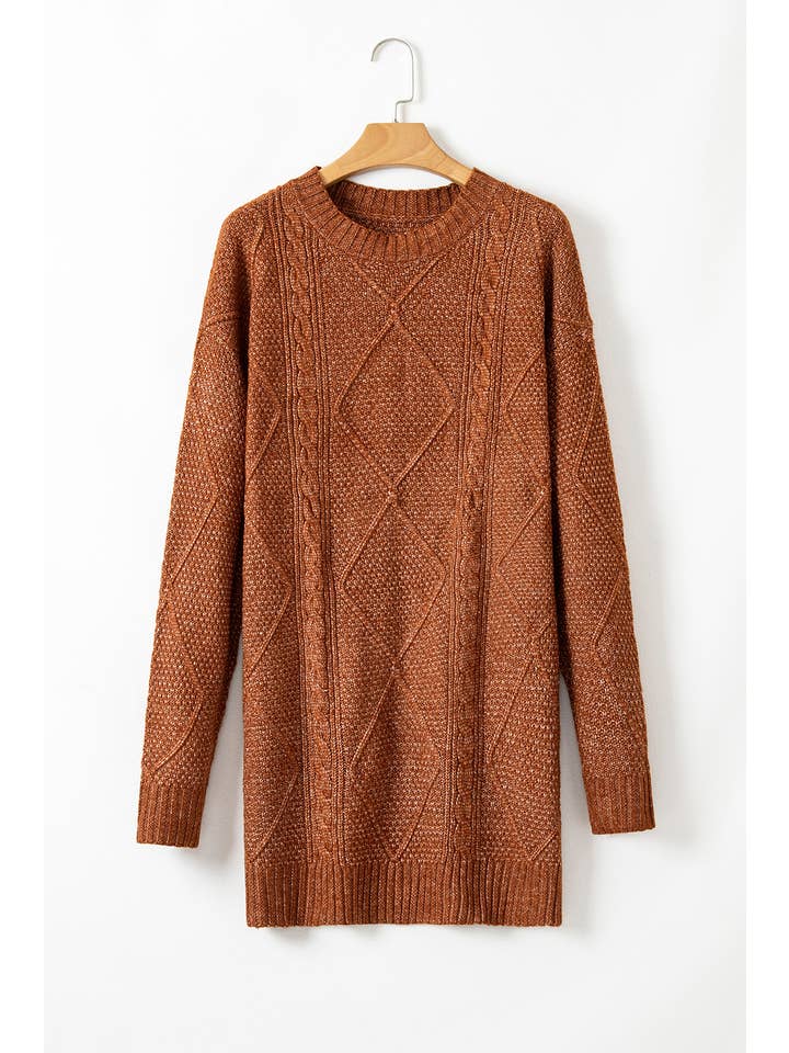 66DISCO - Wholesale Dress - Women's - Cable Knit Long Sleeve Drop Shoulder Sweater Dress (S-3XL)16