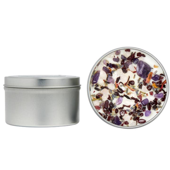 New Moon Beginnings - Wholesale Travel Candles - Crystals & Herb Energy Candles 8oz Tin Soy Candles Handmade52