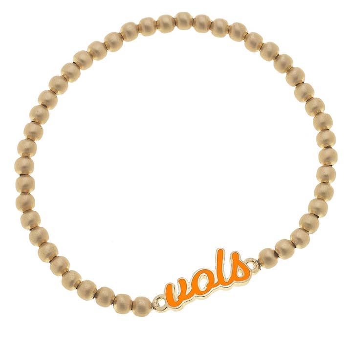 Canvas Style - Wholesale Beaded Bracelet - Tennessee Volunteers Enamel Script Stretch Bracelet in Orange