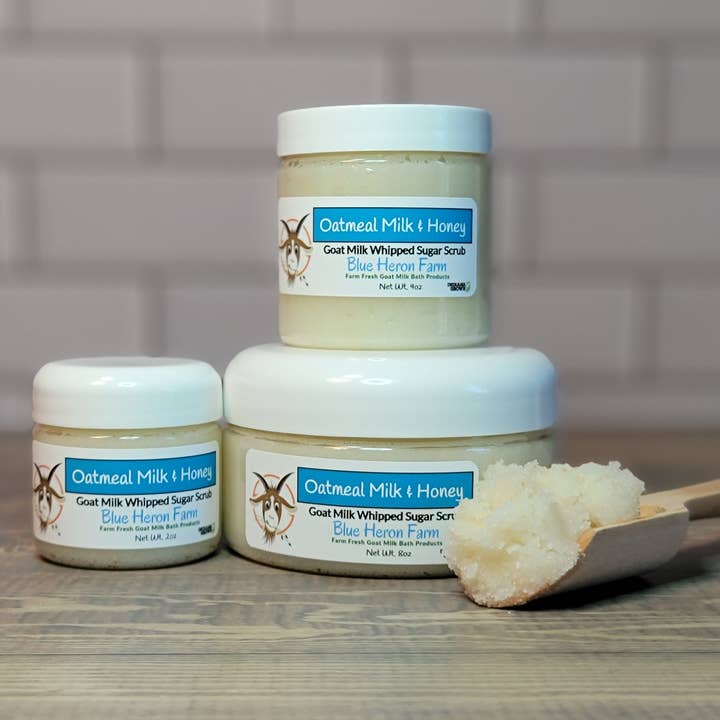 Oatmeal Milk and Honey Goat Milk Whipped Sugar Scrub for wholesale by Blue Heron Farm