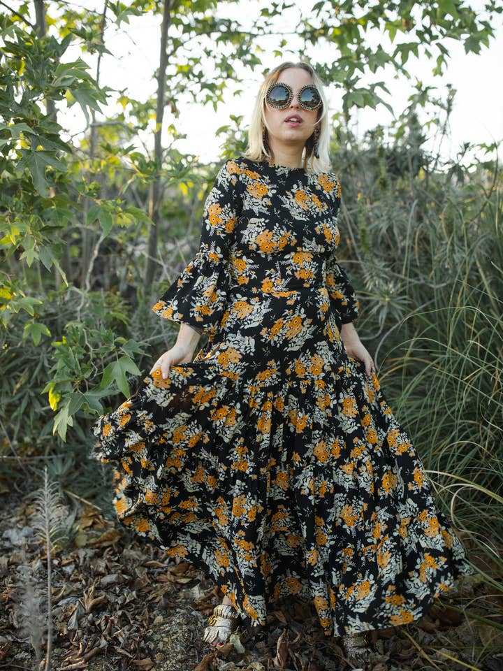 Jennafer Grace - Wholesale Dress - Women's - Petite Marigold Blossom 3-Tier Ruffle Dress0