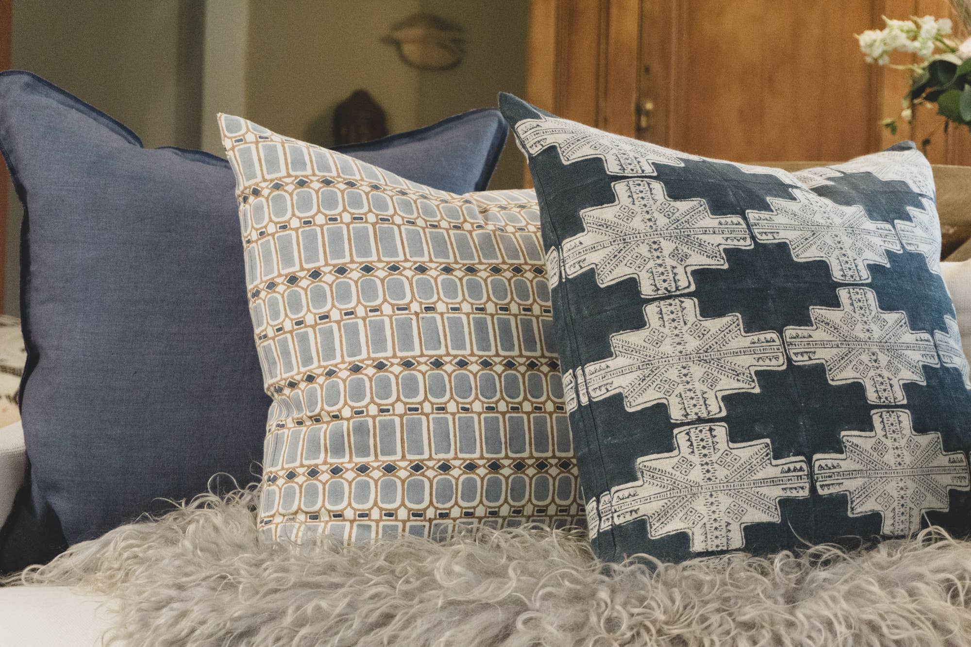 Ceto Home - Venta al por mayor Funda de cojín - Funda de almohada con estampado Maya Sea Block4