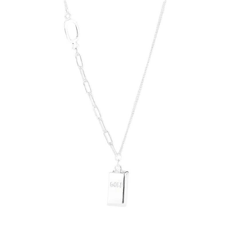 Ladylande - Wholesale Pendant/Charm Necklace - Silver Luxe Bar Pendant Necklace  engraved "Wealth & power1