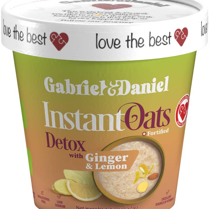 Pack de 24 tasses de flocons d'avoine instantanés biologiques SS - Citron Gingembre pour la vente par Gabriel & Daniel Wellness Oatmeals