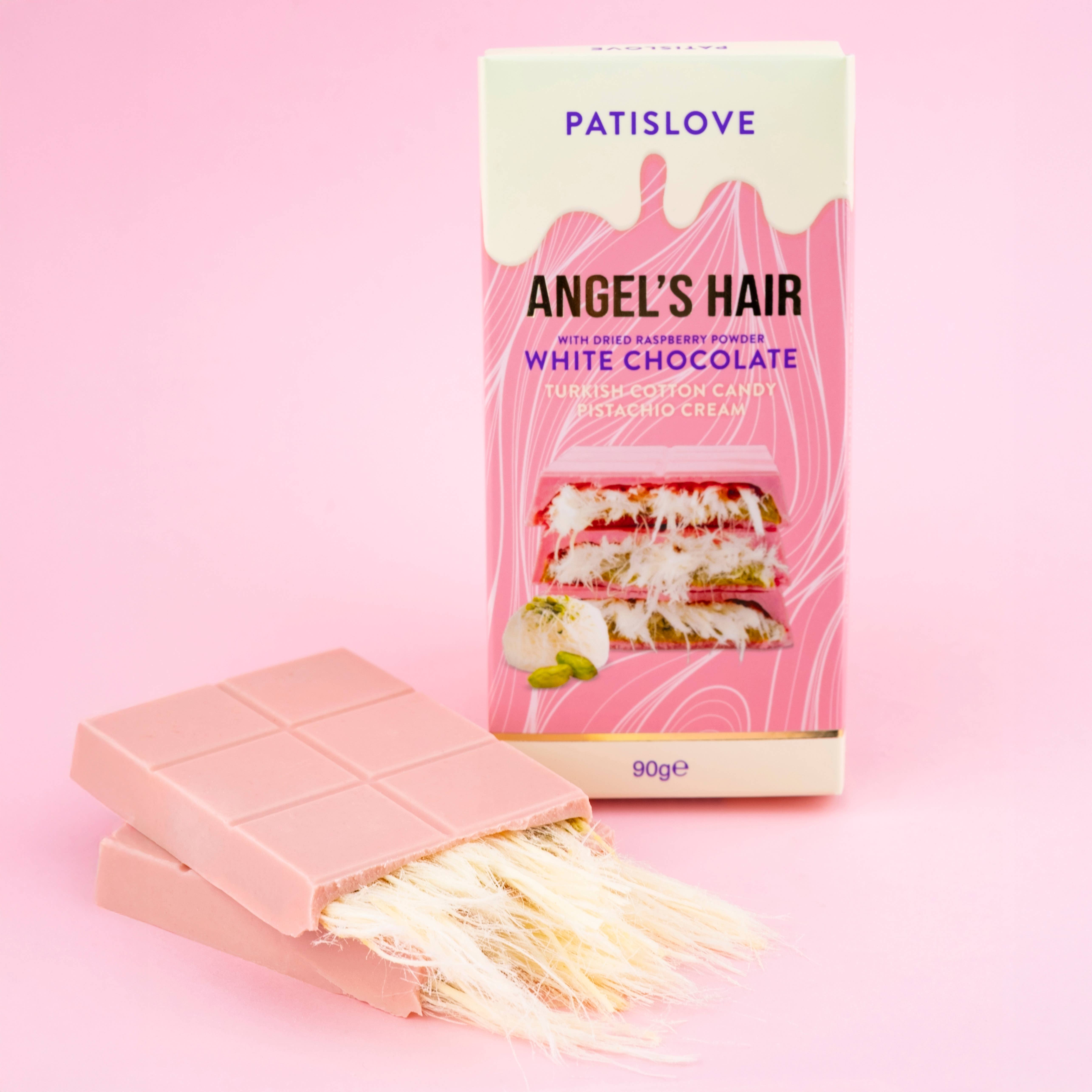 Patislove - Wholesale Chocolate Bar - Angel’s Hair White Chocolate with Dried Raspberry Powder,90G6