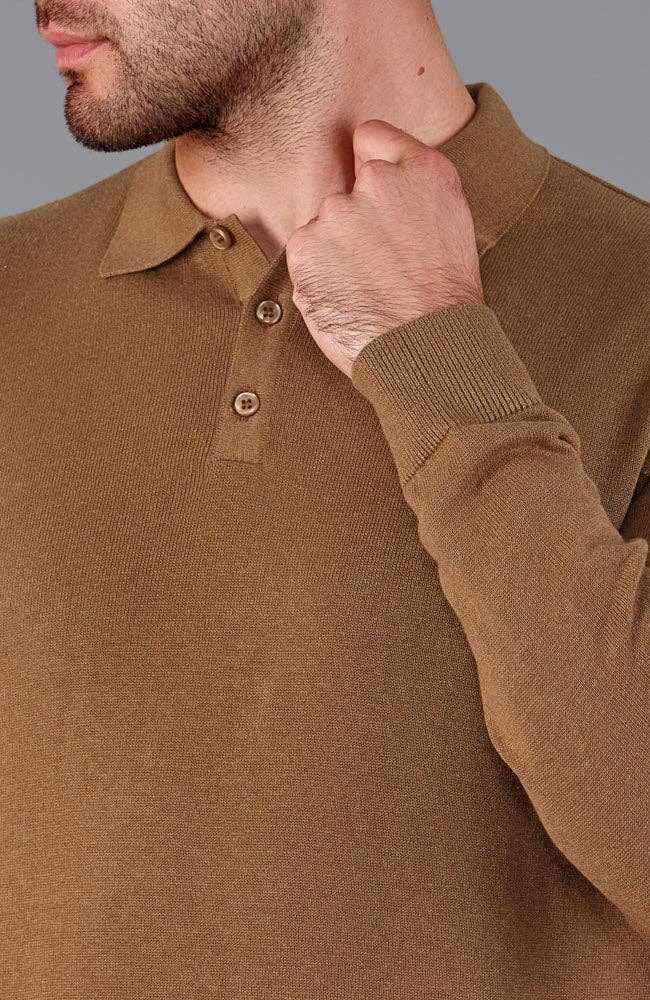 Paul James Knitwear – wholesale Polo – Men’s – Mens Lightweight Cotton Long Sleeve Knitted Polo Shirt10