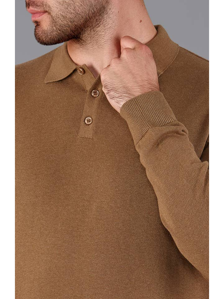 Paul James Knitwear – wholesale Polo – Men’s – Mens Lightweight Cotton Long Sleeve Knitted Polo Shirt10