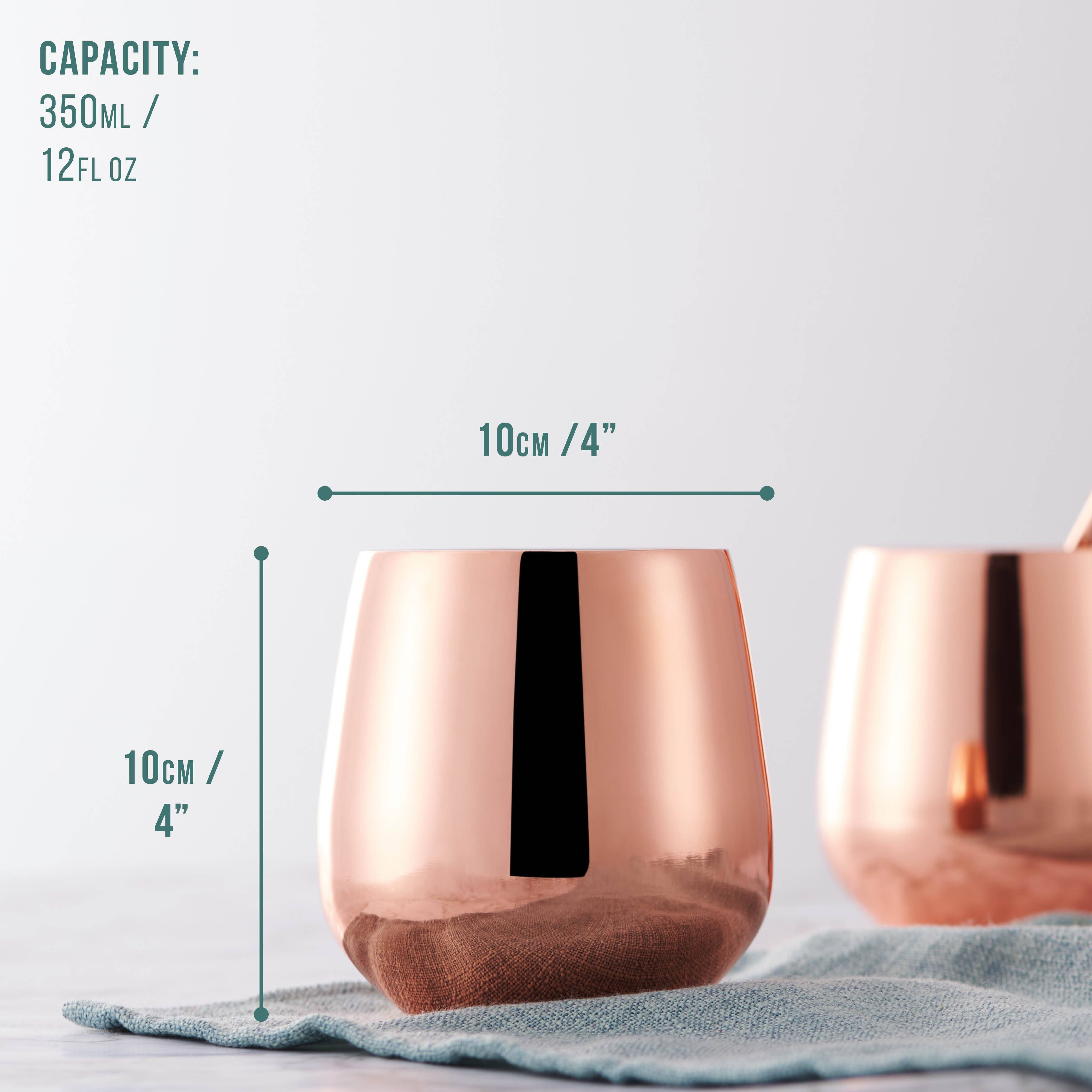 Oak & Steel - Wholesale Cocktail/Liquor Glass - 4 Rose Gold Tumblers with Straws5