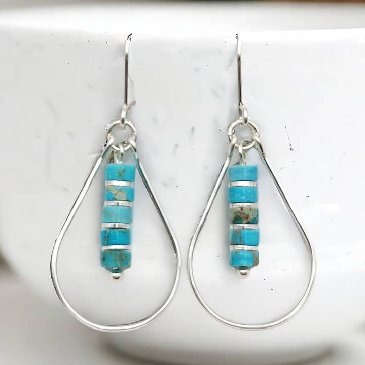 Western Turquoise & Sterling Silver Hoop Earrings for wholesale by Bijou by SAM