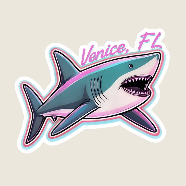 Neon Shark Custom Souvenir Sticker (B1065) for wholesale by Shoreline Summit