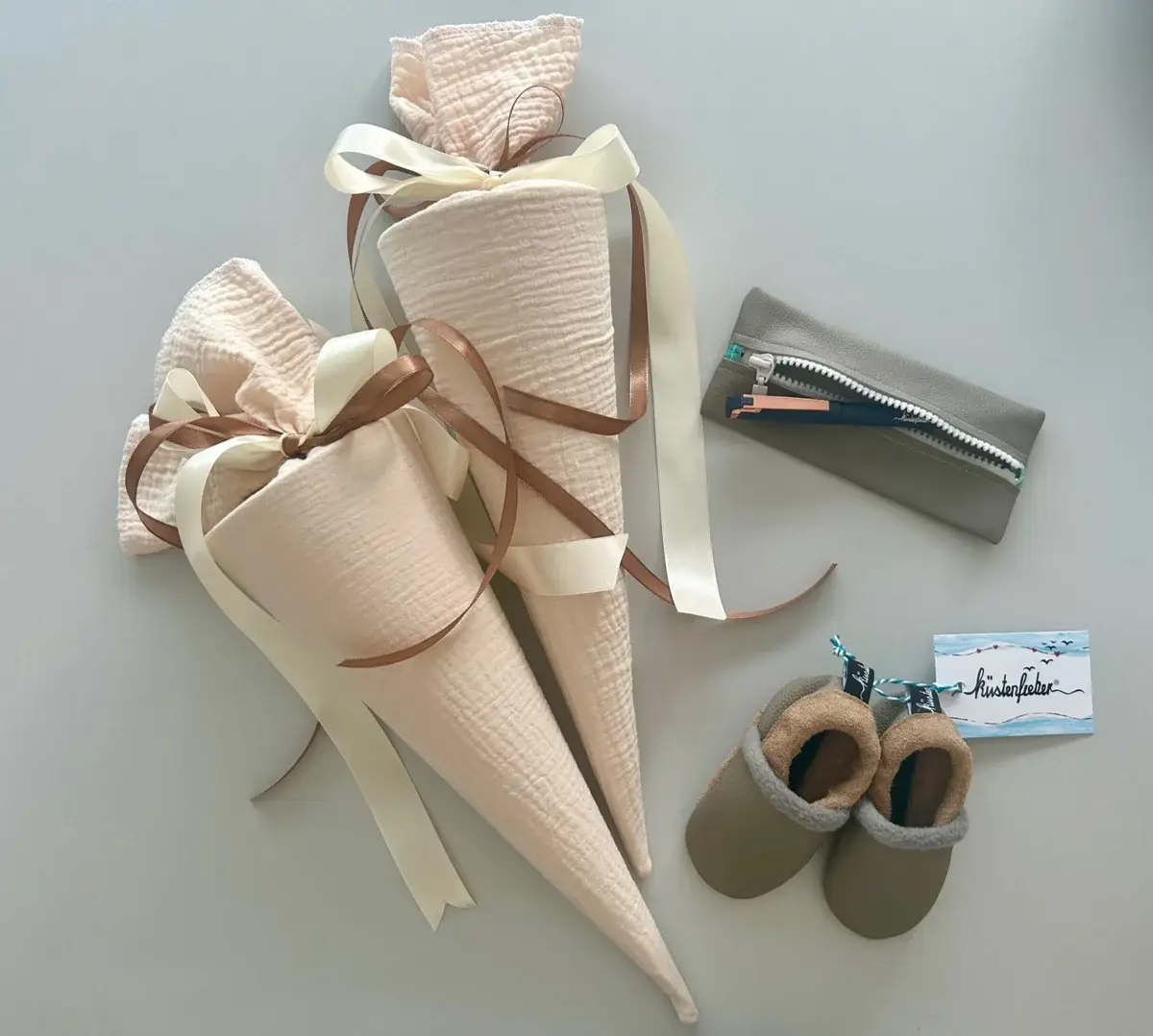 Küstenfieber® - Wholesale Party Favor - Beige school cone made of muslin – 35 cm or 70 cm – Handmade4