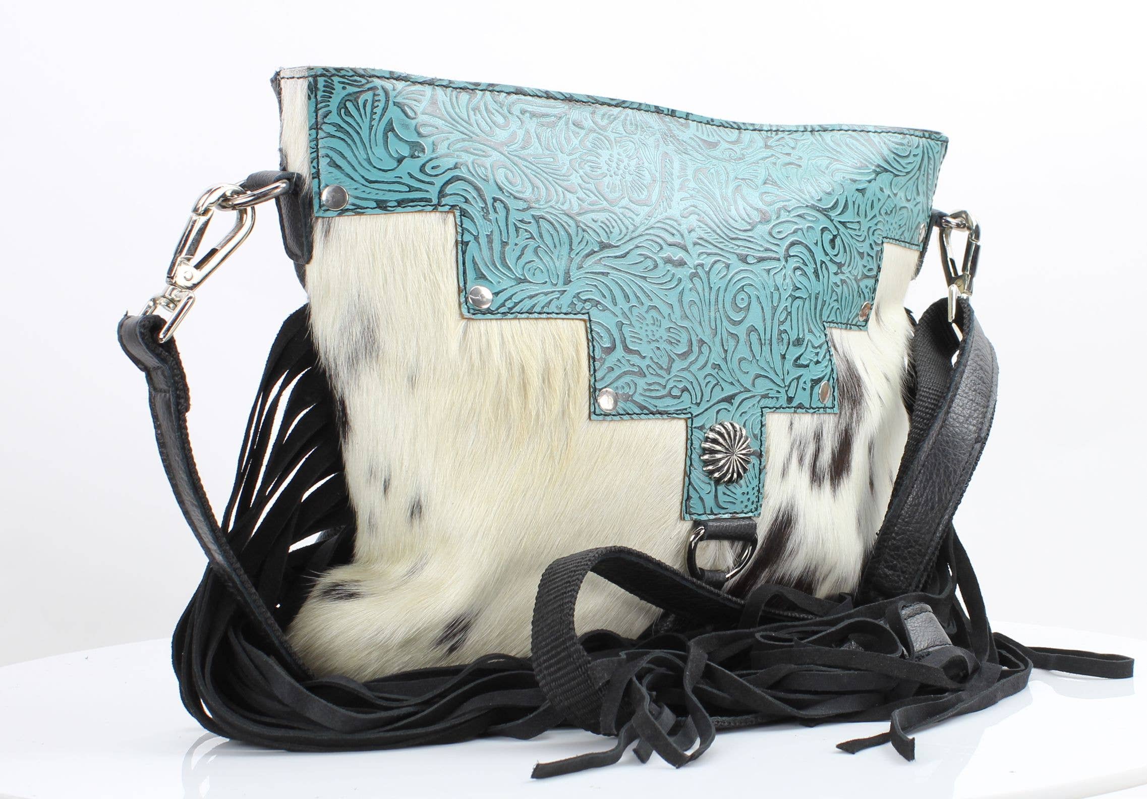 Leather Impressions Inc - Wholesale Crossbody Bag - Women's - AB Tooled Fringe HOH Zip Top Crossbody Bag #AB 240111
