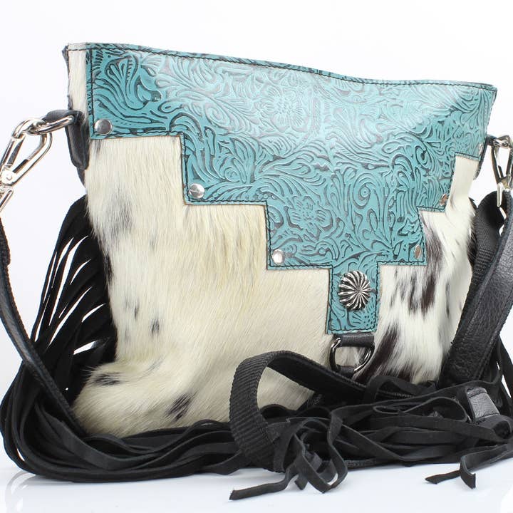 Leather Impressions Inc - Wholesale Crossbody Bag - Women's - AB Tooled Fringe HOH Zip Top Crossbody Bag #AB 240111
