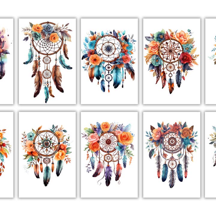 10 Handmade Notecards 4x6 with Envelopes Blank Folded Dreamcatchers for wholesale by Blue Morning Expressions