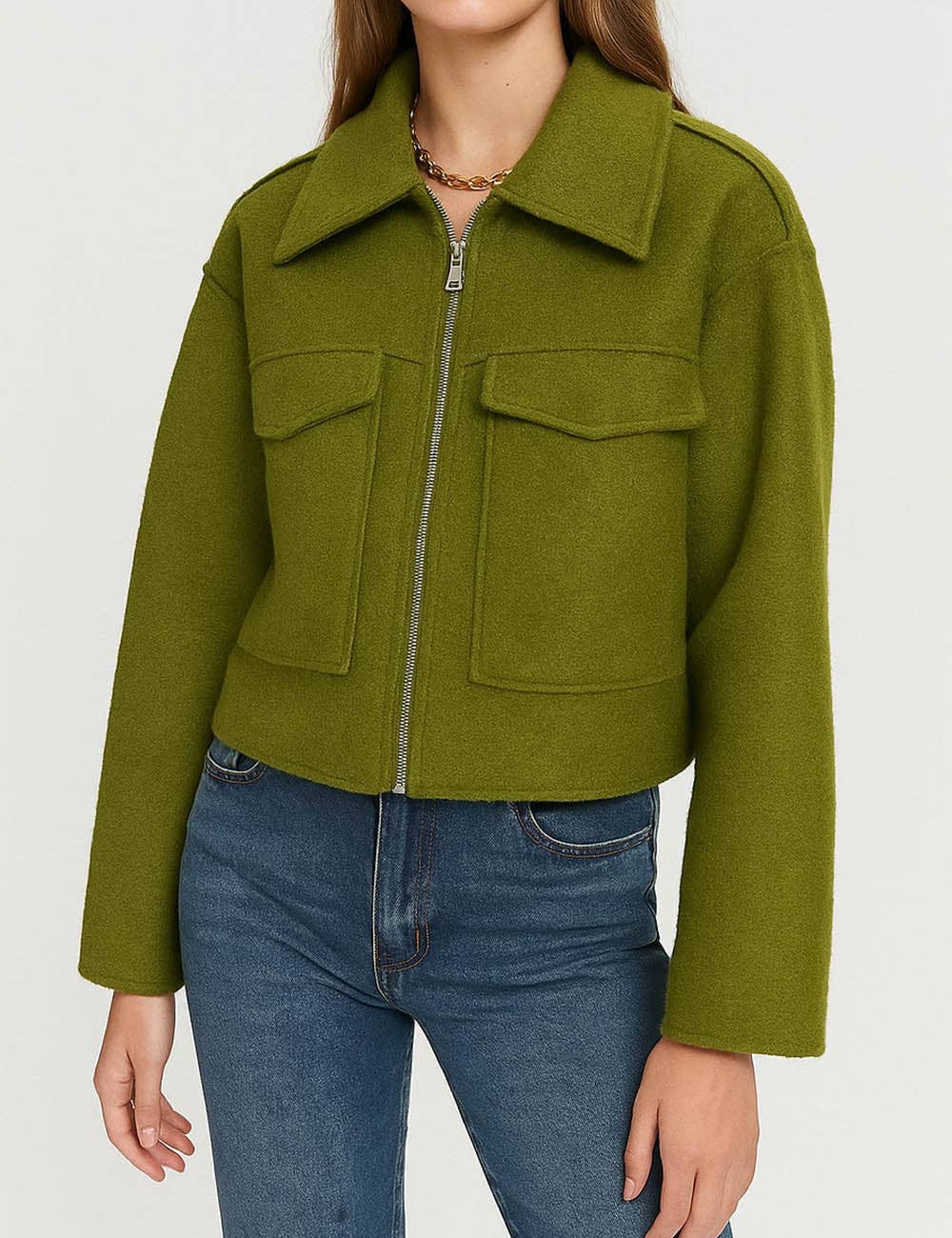 Sweetkama - Wholesale Jacket - Women's - Ladies Turn Down Collar Boxy Cropped Wool Blend Jacket13