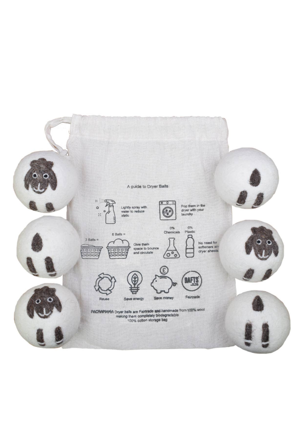 One Colour Big Sheep Felted Wool Laundry Dryer Balls Set of 6 in a Bag for wholesale on Faire5