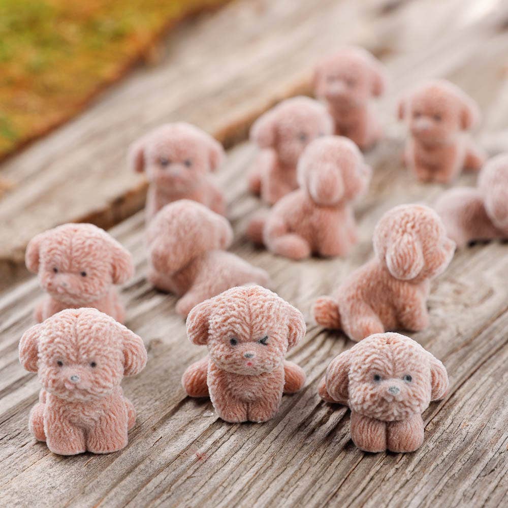 Factory Direct Craft - Wholesale Decorative Tabletop Object -  Flocked Brown Mini Baby Puppy Dogs (Bag of 12)3