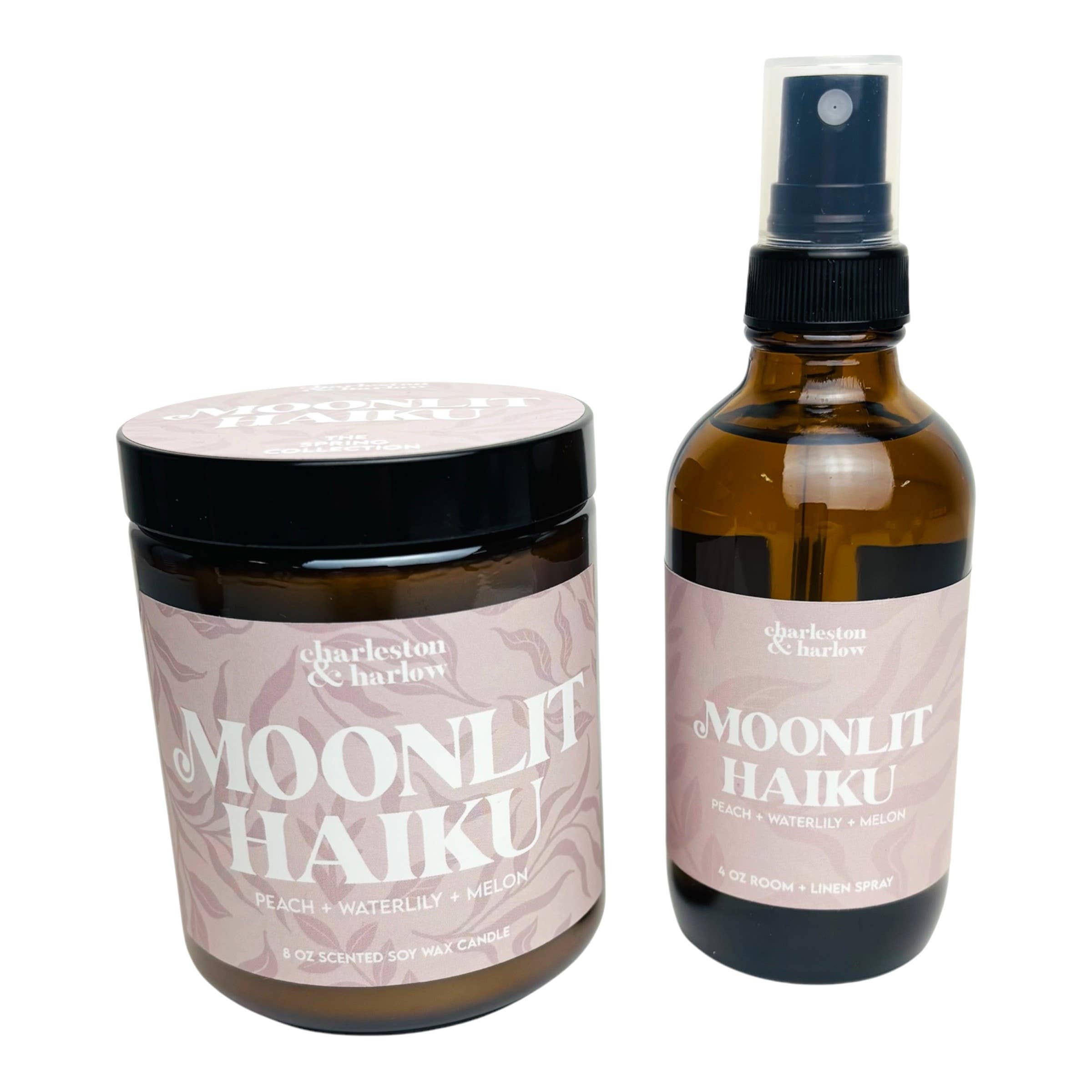 Charleston & Harlow Candle Co. - Vente Bougie en bocal - Haïku au clair de lune de PRINTEMPS - Nénuphar Pêche Melon - Bougie en cire de soja1