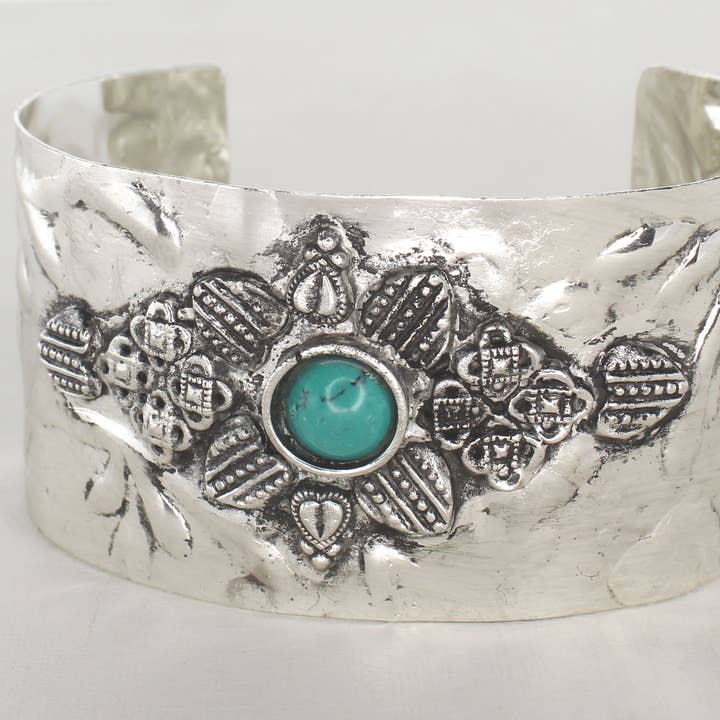 1.5" Silver and Turquoise stone cuff, each for wholesale by HHH Designs