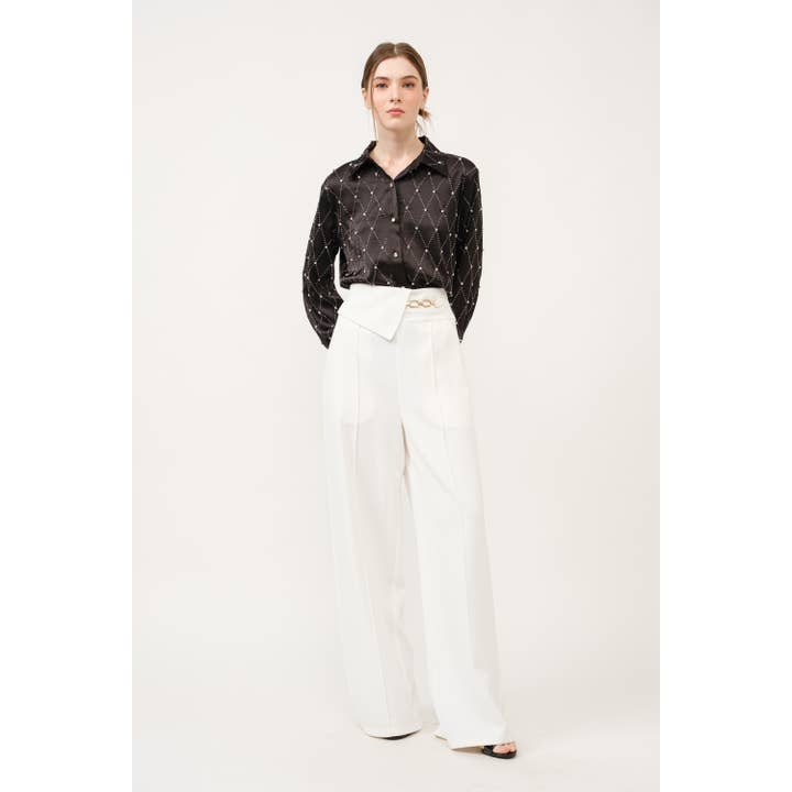INA - Wholesale Blouse - Women's - Long Sleeve Rhinestones Embellished Shirt Top